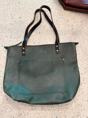 Dark Green Leather Tote with Dark Brown Handles #19